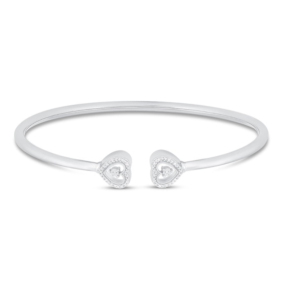 Diamond Heart Bangle Bracelet Sterling Silver - Picture 1 of 3